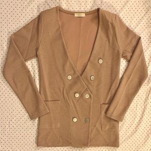 Double-breasted Knit Cardigan Jacket, unlined, light pilling and scuffs